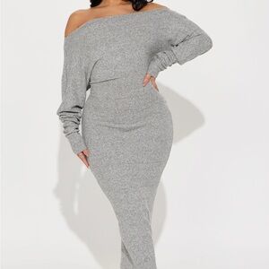 Off-Shoulder Gray Knit Dress